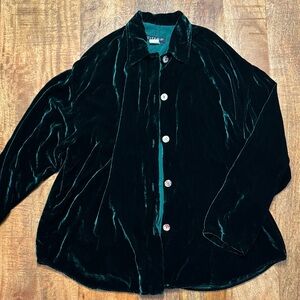 Citron Santa Monica Womens Green Velvet Button-Up Shirt Jacket